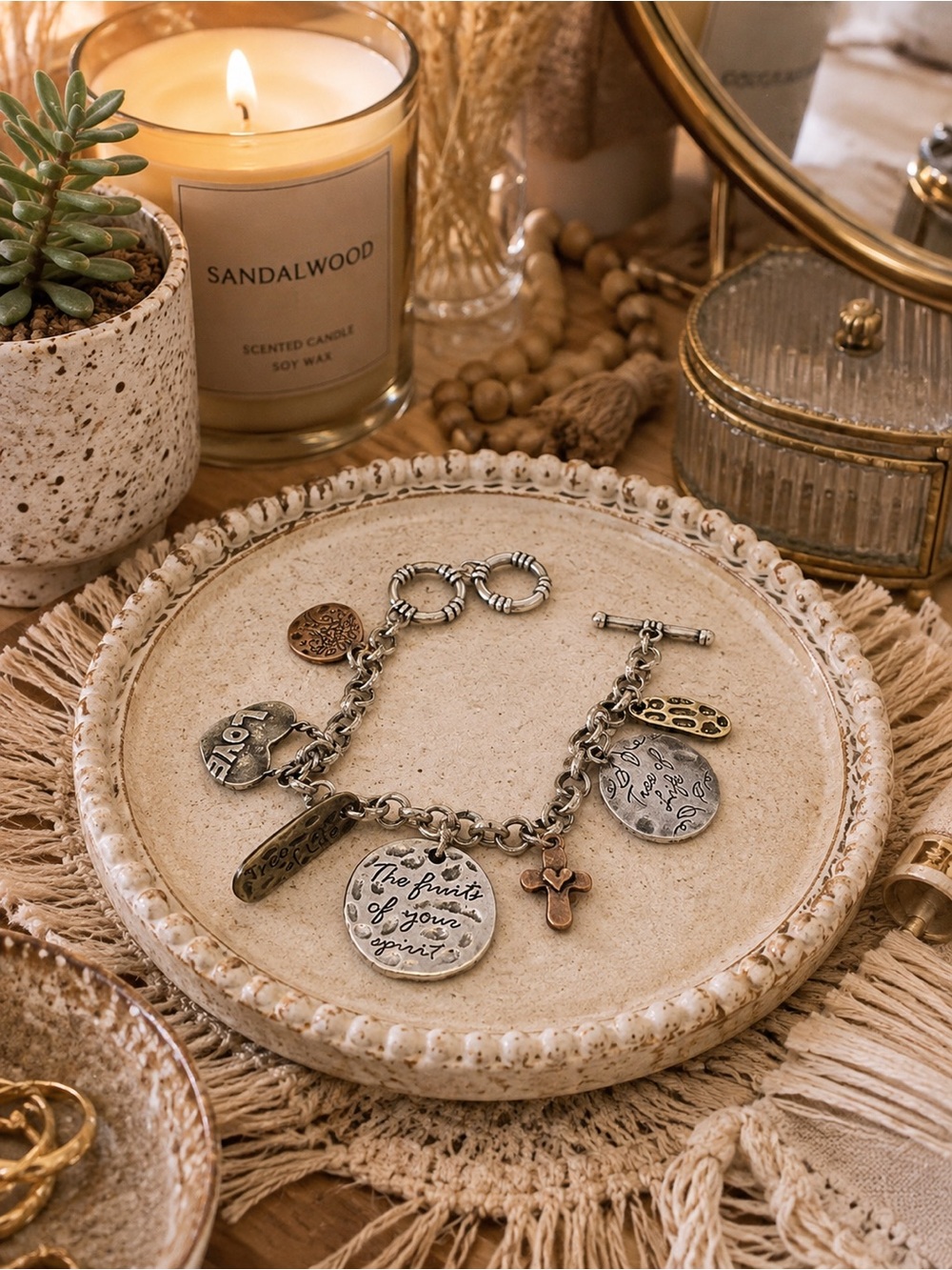 Mixed Metal Inspirational Charm Bracelet The Fruits of Your Spirit 6.5-7.25”